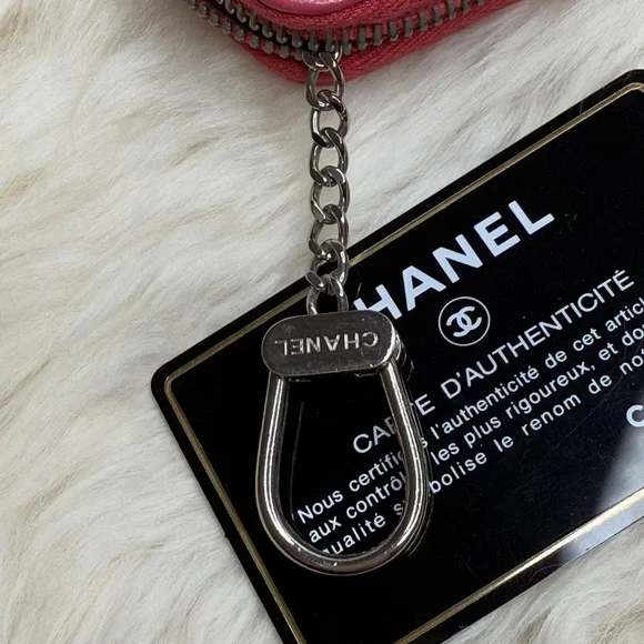 Chanel Mademoiselle Key Chain Card Holder Pink Leather With Silver Hardware - Picture 12 of 16
